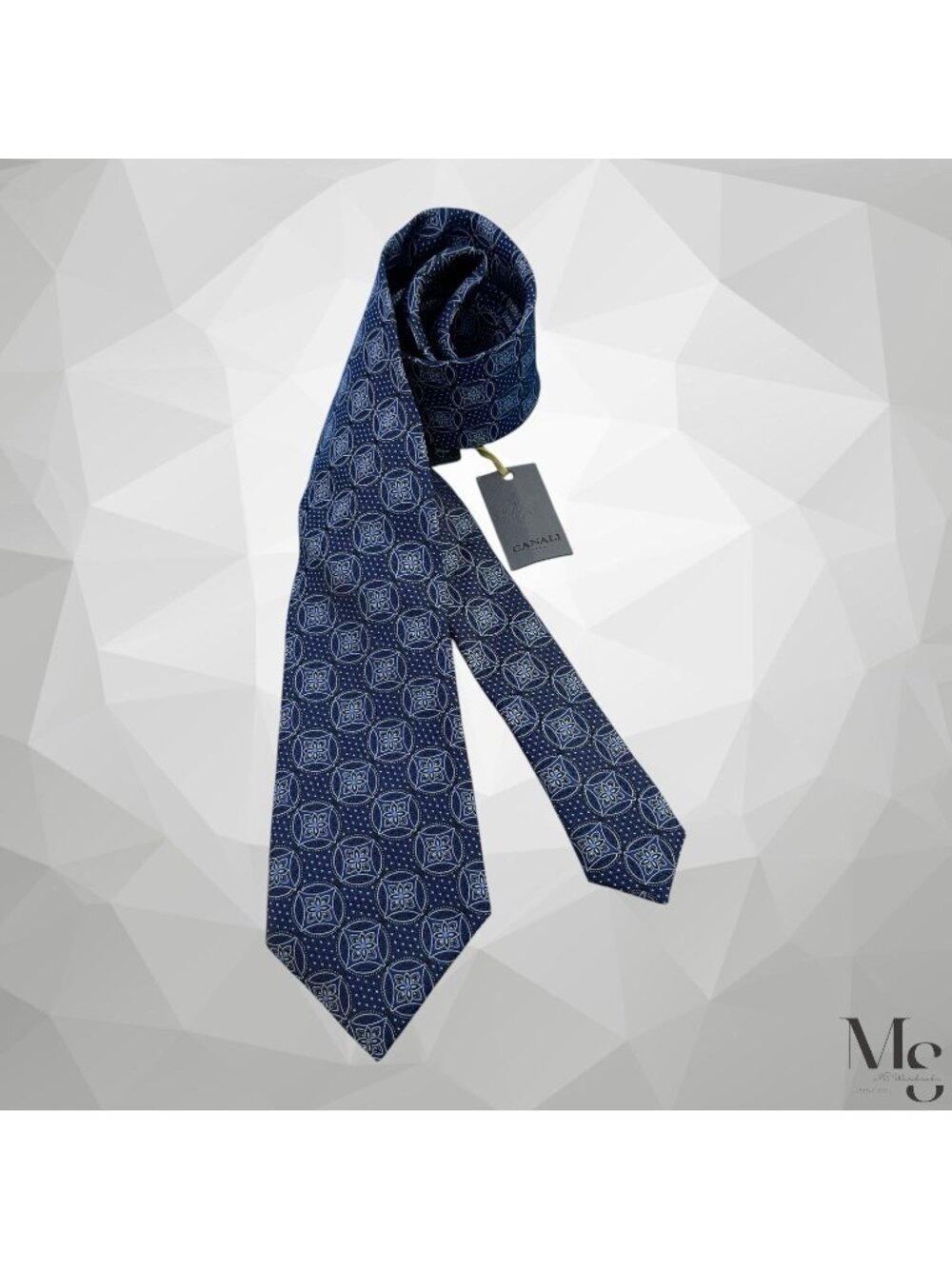 CANALI 1934 Blue Medallion Print Men’s Luxury Silk Tie Made In Italy 58”-3.4"NWT